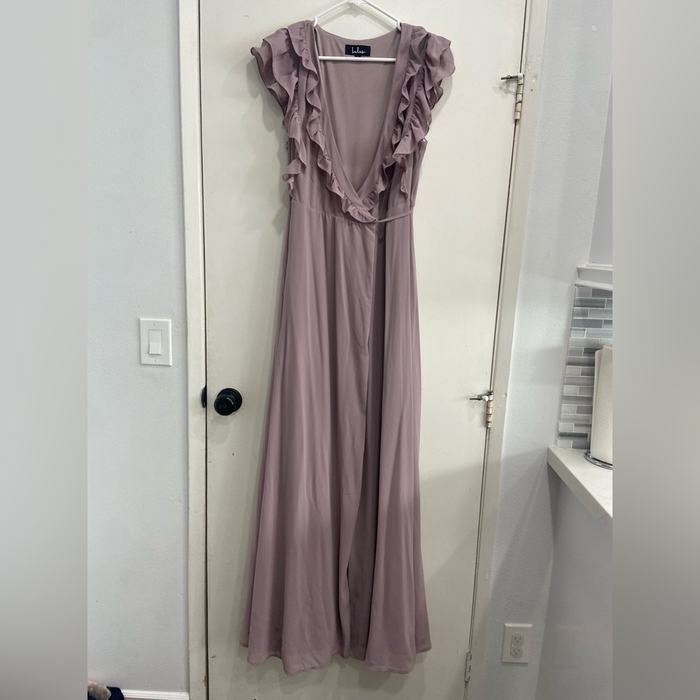 Lulus Dusty purple ruffle cap sleeve wrap dress